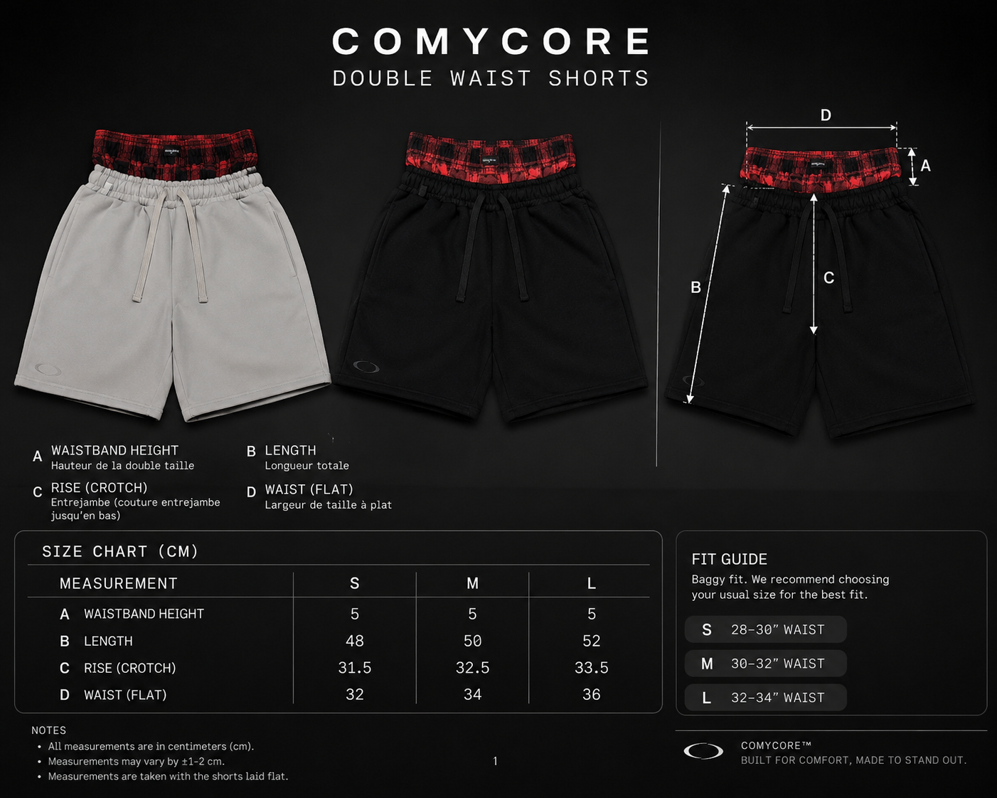 Black Double Waist Shorts